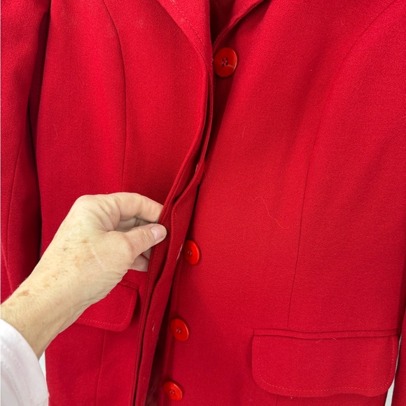 Hugo Buscati collection 100% wool hidden button closure long red blazer jacket 2 - Picture 6 of 9